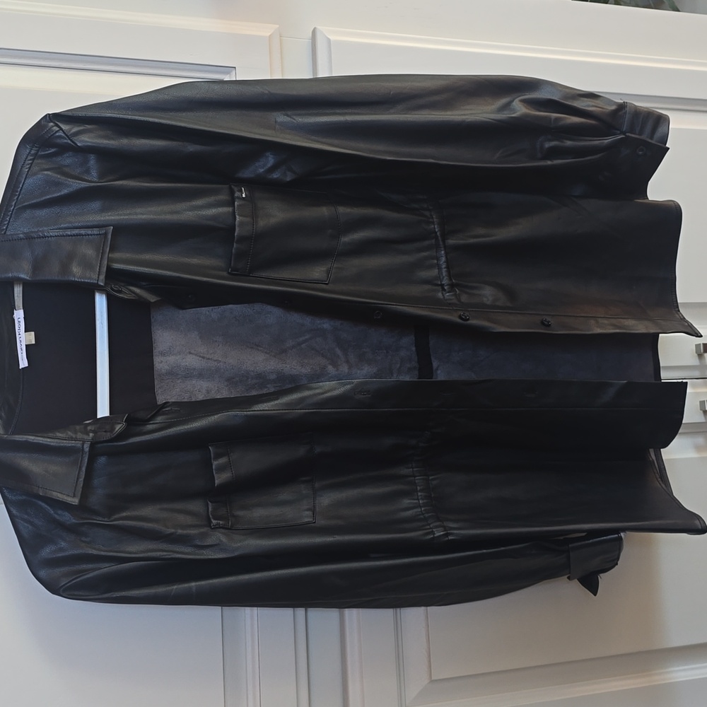Calvin Klein Black Faux Leather Shirt Jacket